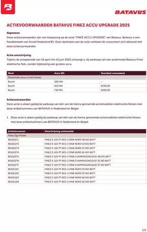 Catalogus van Batavus | Actievoorwaarden batavus finez accu upgrade 2025 | 2025-05-21T00:00:00.000Z - 2025-06-15T00:00:00.000Z